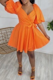 Abito a righe con scollo a V patchwork casual casual alla moda arancione