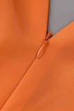 Orange Mode Casual Solid Bandage Patchwork V Neck A Line Klänning