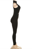 Monos flacos de cuello alto transparentes de patchwork sólido sexy de moda negro