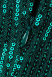 Grön Elegant solid tofs paljetter Patchwork Kvadratklänning med fyrkantig krage Plus Size Klänningar