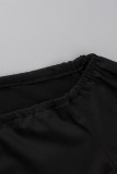 Robe longue mode décontractée grande taille solide dos nu sur l'épaule noire