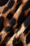 Leopardenmuster, modisch, lässig, Strickjacke, Umlegekragen, plus Größe, zweiteilig