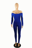 Blaue lässige Sportswear Solide Patchwork U-Ausschnitt Skinny Jumpsuits
