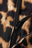 Luipaardprint Mode Casual Print Vest Broek Turndown Kraag Plus Size Twee Stukken