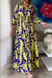 Green Yellow Casual Print Patchwork V Neck A Line Dresses
