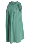 Light Green Casual Solid Patchwork O Neck Straight Dresses