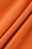 Оранжевое модное повседневное однотонное платье в стиле пэчворк с V-образным вырезом