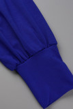 ブルー エレガント ソリッド パッチワーク フォールド アシンメトリー カラー ワンステップ スカート ドレス