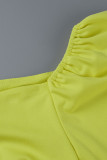 Желтые повседневные сплошные кисточки Пэчворк Асимметричные прямые платья с V-образным вырезом