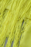Желтые повседневные сплошные кисточки Пэчворк Асимметричные прямые платья с V-образным вырезом