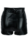 Pantalones cortos de cintura alta flacos básicos sólidos casuales de moda negro