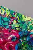 Pantalones cárdigan con estampado informal de moda de camuflaje cuello vuelto de talla grande dos piezas