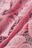 Rosa Mode Casual Solid Patchwork Genomskinlig O-hals långärmade klänningar