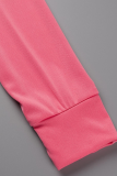 Roze Mode Print Patchwork Rits Kraag Lange Mouw Twee Stukken