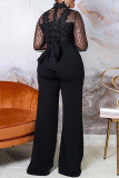 Black Fashion Sexy Patchwork Pailletten Doorzichtige coltrui Regular Jumpsuits