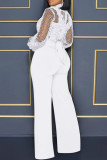 Белые модные сексуальные прозрачные комбинезоны с высоким воротником и пайетками в стиле пэчворк