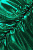 Groene Mode Sexy Solid Slit Fold V-hals Avondjurk met Lange Mouwen
