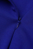 Vestidos de saia de um passo azul elegante com dobra de retalhos assimétricos