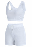 Weiße Mode Lässige Sportbekleidung Solide Patchwork U-Ausschnitt Ärmellos Zweiteiler