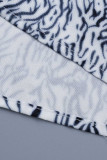 Grey Casual Print Patchwork Turndown Collar Straight Plus Size Dresses