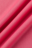 Dos piezas de manga larga con cuello de cremallera y patchwork con estampado de moda rosa