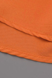 オレンジ ファッション カジュアル 無地 包帯 パッチワーク Vネック Aライン ドレス