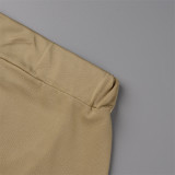 Kaki Fashion Casual Solid Patchwork Slit V Neck Plus Size Two Pieces