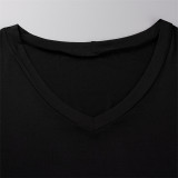 ブラックファッションカジュアルソリッドパッチワークスリットVネックプラスサイズツーピース