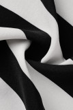 ブラックホワイトファッションカジュアルワークストライプ小帯Vネックハイウエストトップス