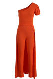 Tangerine Casual Solid Patchwork Asymmetrischer Schrägkragen Skinny Jumpsuits