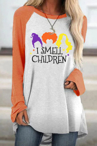 Orange White Fashion Casual Print Patchwork O Neck Tops
