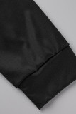 ブラックファッションカジュアルレタープリントパッチワークVネックプラスサイズジャンプスーツ