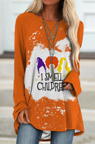 Tangerine Red Fashion Casual Print Patchwork O Neck Tops