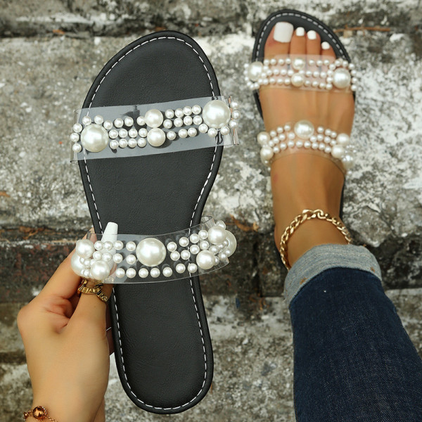 Chaussures confortables rondes de perles de patchwork occasionnels de mode noires