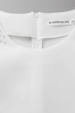 Белое модное сексуальное твердое лоскутное вечернее платье с круглым вырезом и длинным рукавом