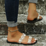 Black Fashion Casual Patchwork Pearl Round Comfortable Shoes