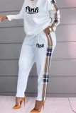 White Fashion Casual Letter Print Patchwork O Neck Long Sleeve Two Pieces