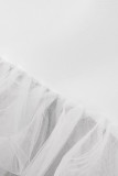 Witte mode sexy effen patchwork kralen O-hals avondjurk met lange mouwen