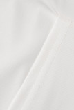 ホワイト カジュアル ソリッド パッチワーク 非対称 斜め襟 スキニー ジャンプスーツ