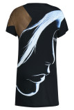 Черный цвет хаки Модное повседневное платье с принтом в стиле пэчворк и V-образным вырезом с коротким рукавом