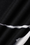 ブラックホワイトファッションカジュアルプリントパッチワークVネック半袖ワンピース