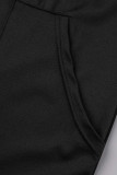 ブラックファッションカジュアルレタープリントパッチワークVネックプラスサイズジャンプスーツ