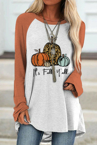 Light Orange Fashion Casual Print Patchwork O Neck Tops