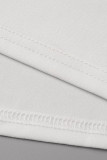 Witte casual effen patchwork asymmetrische schuine kraag skinny jumpsuits