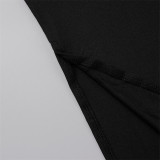 ブラックファッションカジュアルソリッドパッチワークスリットVネックプラスサイズツーピース