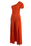 Tangerine Casual Solid Patchwork Asymmetrisk Skinny Jumpsuits med sned krage