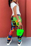 Pantalon taille haute taille haute régulier imprimé patchwork mode décontracté multicolore