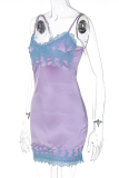 Púrpura sexy patchwork encaje correa de espagueti lápiz falda vestidos