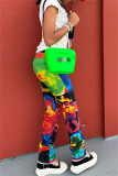 Pantalones de cintura alta regulares de patchwork con estampado casual de moda multicolor