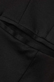 Черные повседневные однотонные пуговицы в стиле пэчворк Воротник с отложным воротником Длинный рукав Из двух частей